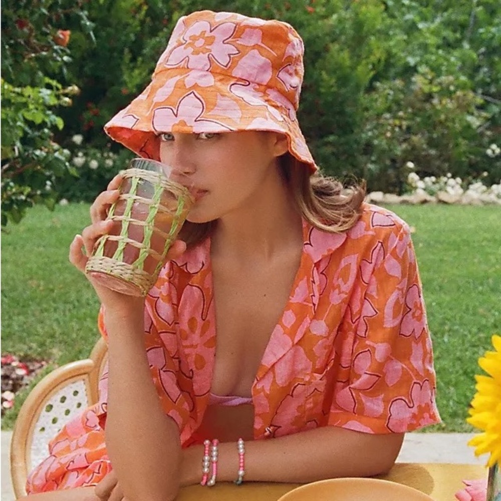 Anthro Faithfull The Brand Printed Linen Buttondown Pink/Orange Size Medium NWT